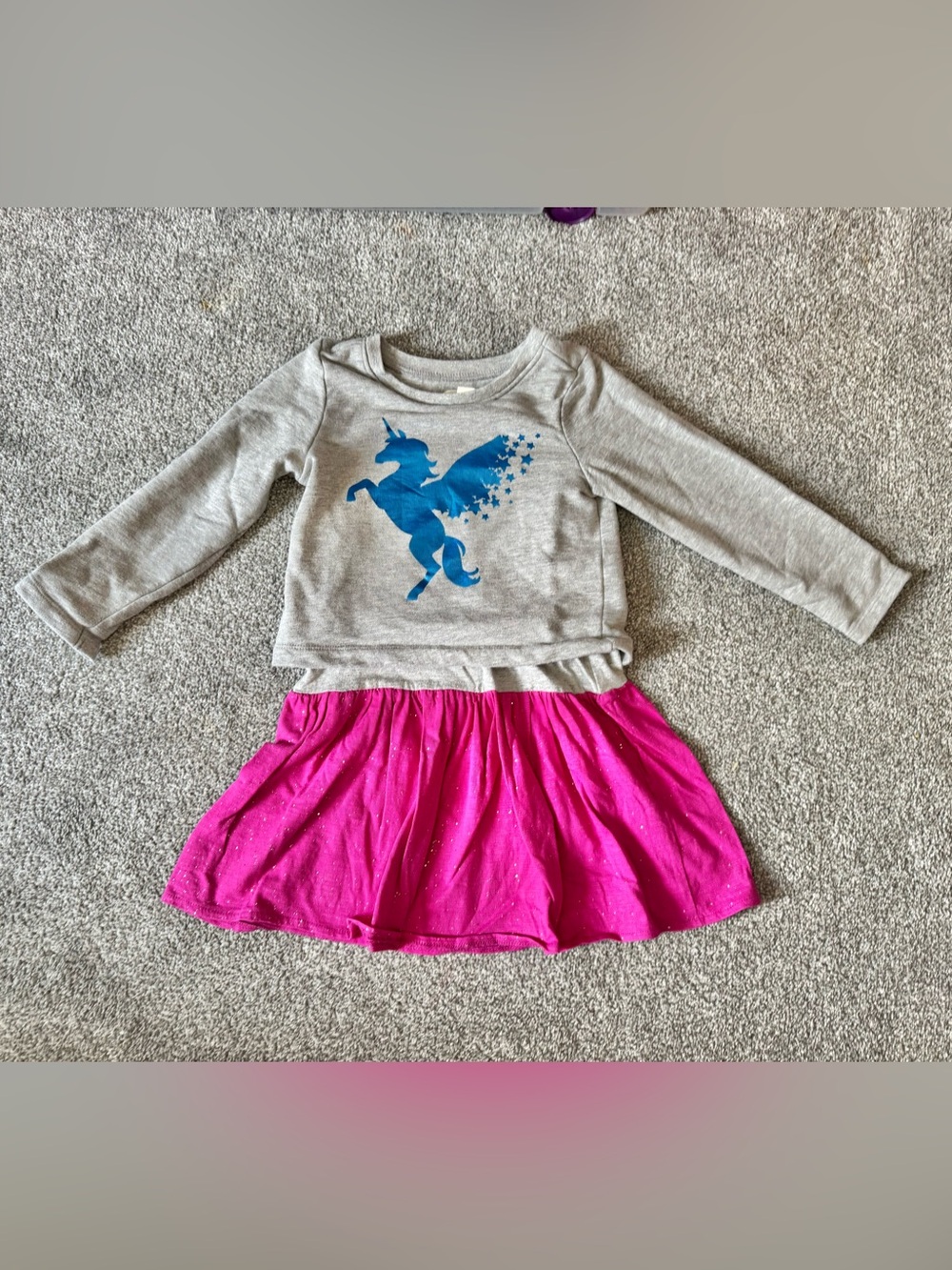 Title: Hatley Girls Size 4 Gray Pink Metallic Unicorn Glitter Dress